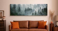 Obraz Na Płótnie Canvas LAS WE MGLE Pejzaż Panorama 145x45cm - Miniaturka zdjęcia nr 4