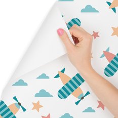 Tapeta dla dzieci kolorowe samoloty chmury gwiazdy  - Miniaturka zdjęcia nr 3