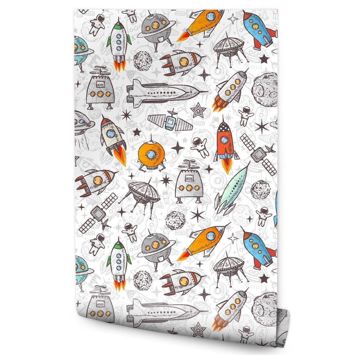 Tapeta W Rolce RAKIETY Satelity Astronauci Szkic 