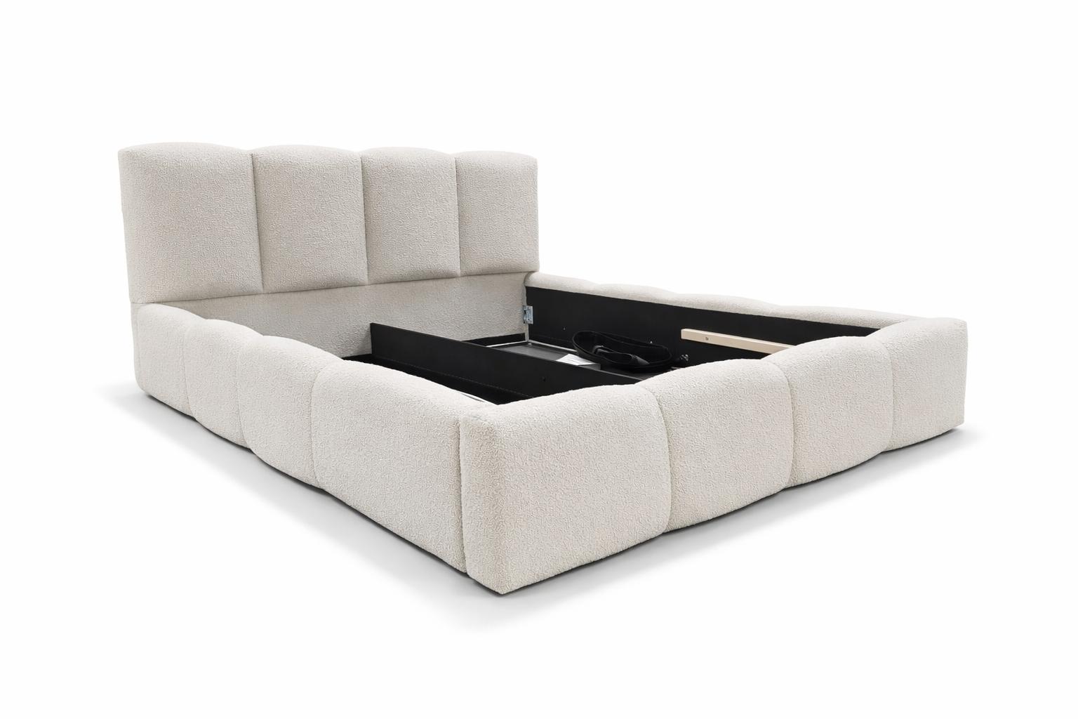 Łóżko tapicerowane VELLA 140x200 cm ze stelażem i pojemnikiem boucle do sypialni kremowy nr. 5