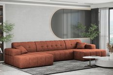 Sofa NIMES 350x82x168 cm bez funkcji spania w kształcie U pikowana do salonu NEVE miedziana