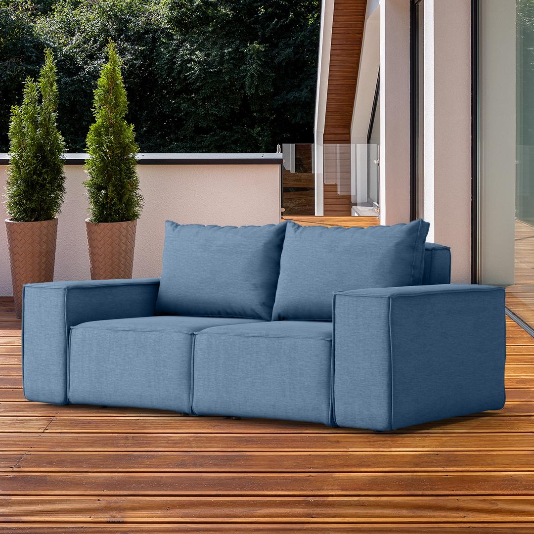 Sofa ogrodowa SONNE 180x73x88 cm dwuosobowa wodoodporna UV + 2 poduszki na taras do ogrodu niebieska nr. 2