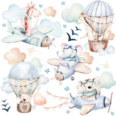 Naklejki Dla Dzieci Zwierzątka Misie Żyrafy 60x30 Balony Chmurki ZESTAW - Miniaturka zdjęcia nr 1