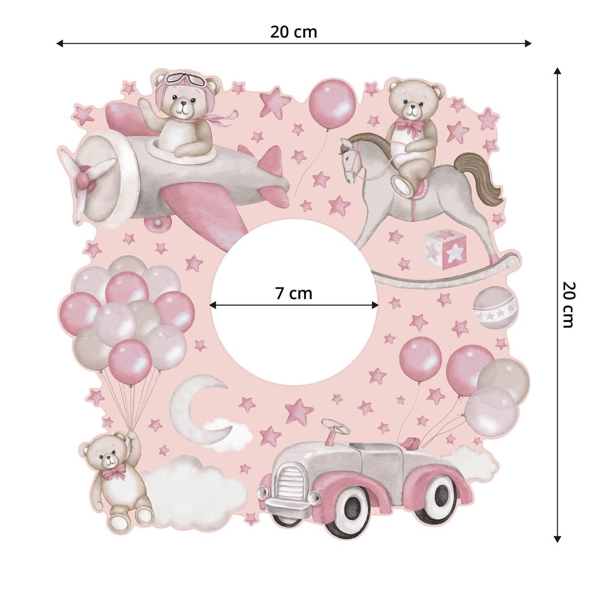 Naklejka Pod Kontakt Do Pokoju Dzieci Balony tle 20x20 Misie Gwiazdy Samolot Chmury nr. 2