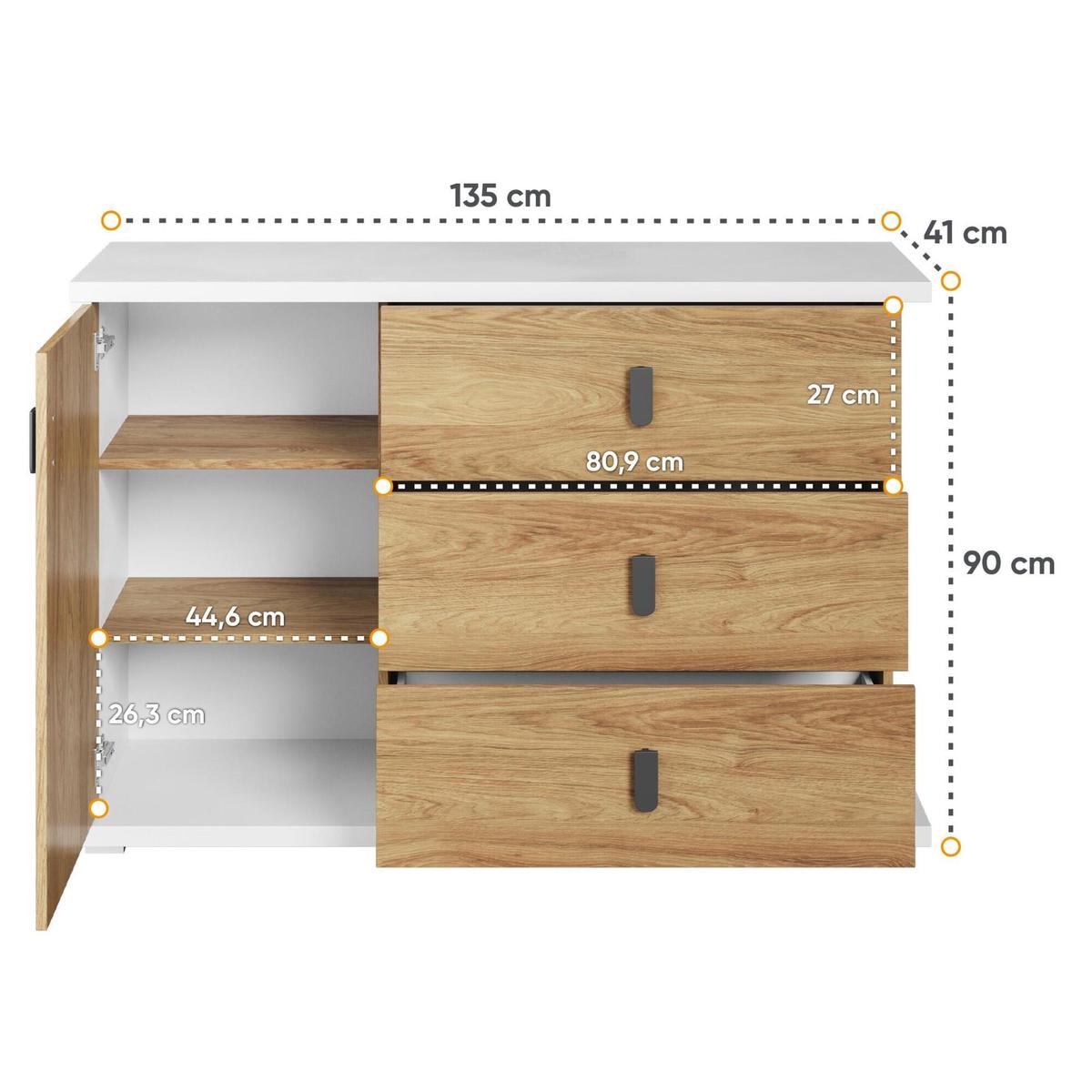 Komoda Simi 135 cm do salonu sypialni przedpokoju biały hikora naturalna nr. 3