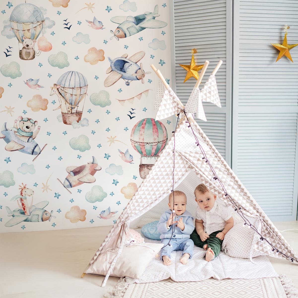 Naklejki Ścienne Dla Dzieci Samoloty Balony 60x30 Ptaki ZESTAW nr. 4