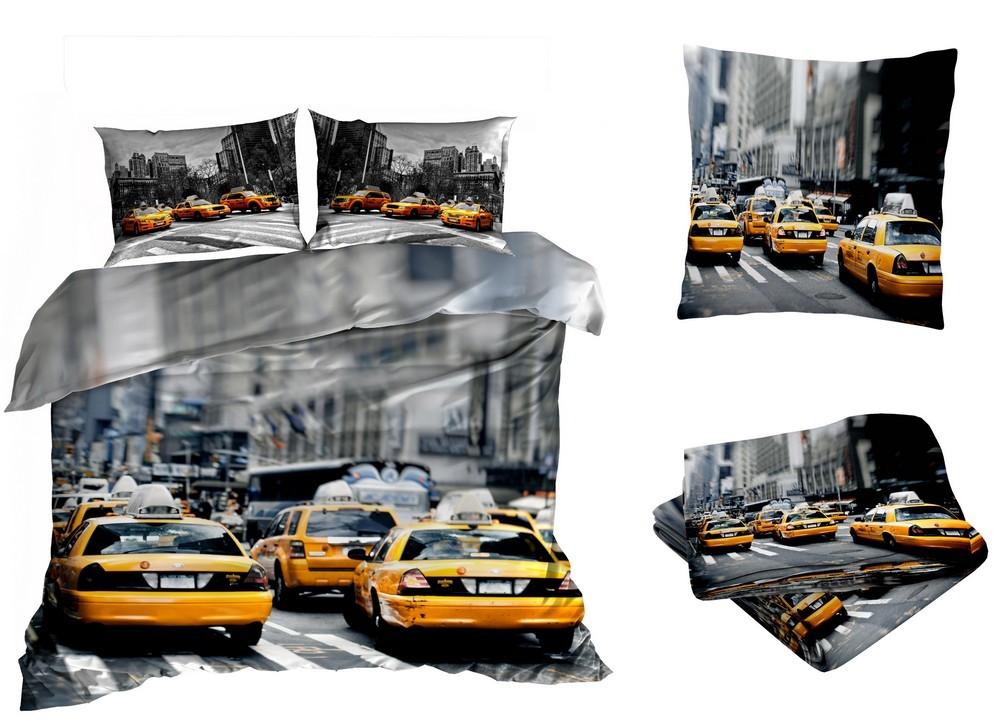 Pościel satyna bawełniana 160x200cm NEW YORK TAXI z prześcieradłem 3D