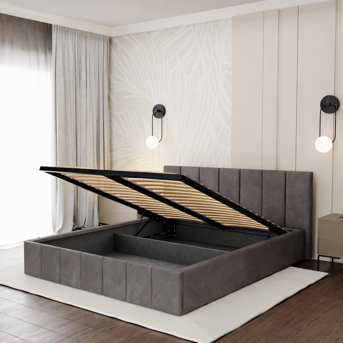 Łóżko tapicerowane 160x200 premium z pojemnikiem do sypialni grafitowe wezgłowie 107 cm nr. 6
