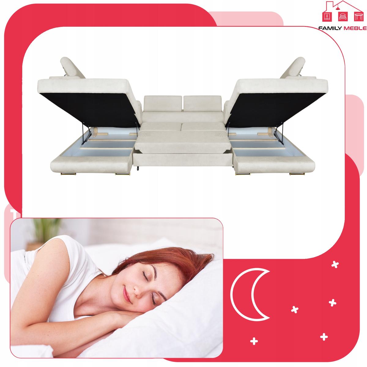 Narożnik Bosso Big 370x206x85 cm kształt U z funkcją spania welur beżowy nr. 6