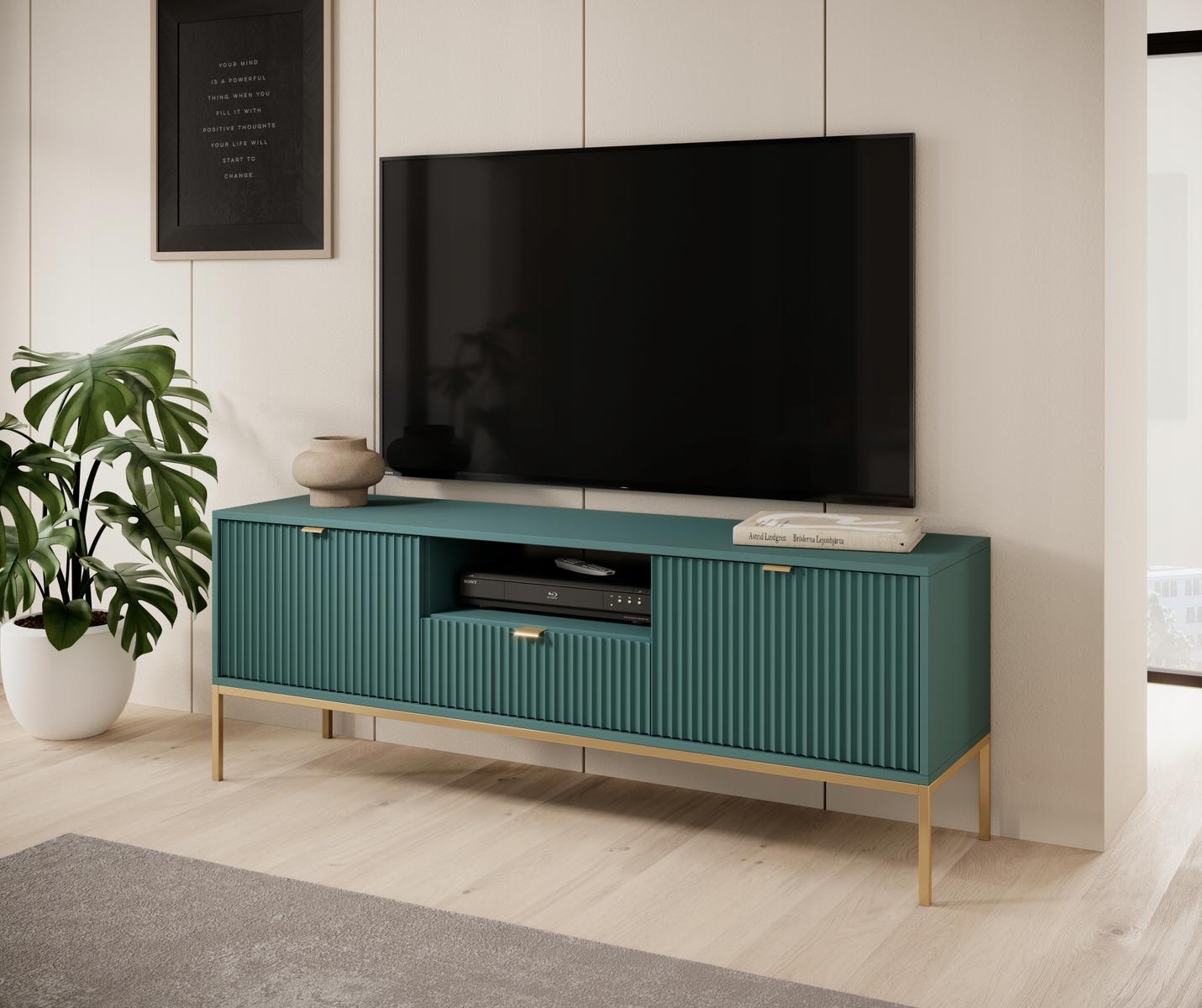 Szafka RTV 154x56x39 cm zielona na czarnych nóżkach system NOVA do salonu  nr. 9