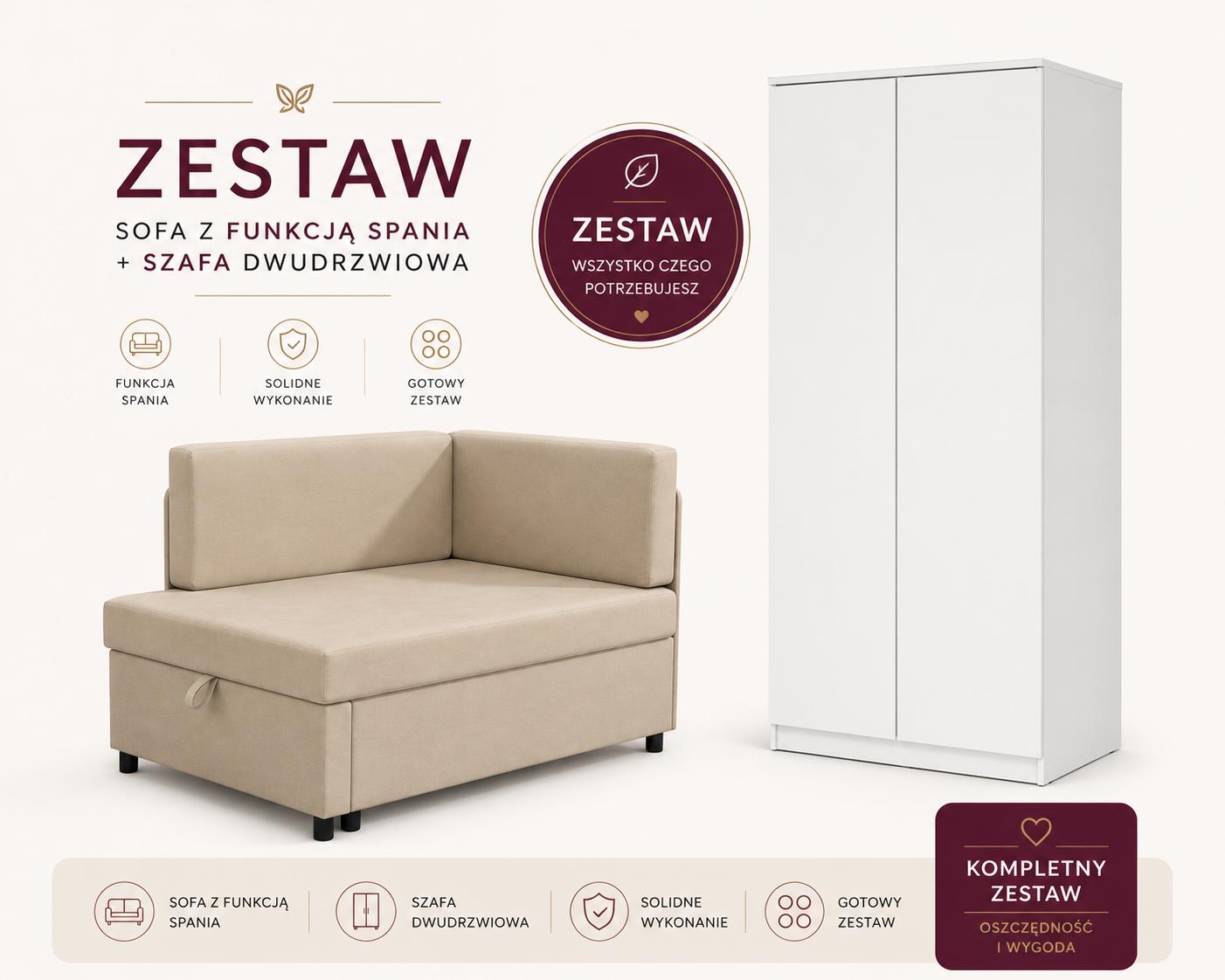 Zestaw mebli sofa rozkładana Viluś beżowa + szafa Martusia 180 cm biała do pokoju dla dziecka nr. 3