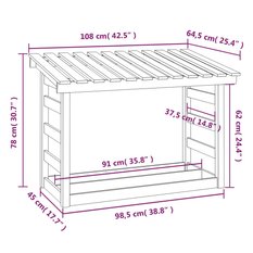 Stojak na drewno opałowe, 108x64,5x78 cm, drewno sosnowe - Miniaturka zdjęcia nr 8