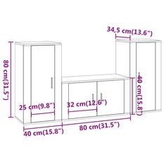 Zestaw szafek RTV 80x34,5x40 cm 3szt z drzwiczkami przydymiony dąb do salonu - Miniaturka zdjęcia nr 8