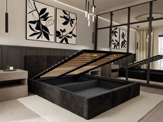 Łóżko tapicerowane do sypialni 180x200x100 cm podwójne z pojemnikiem modne czarne - Miniaturka zdjęcia nr 4