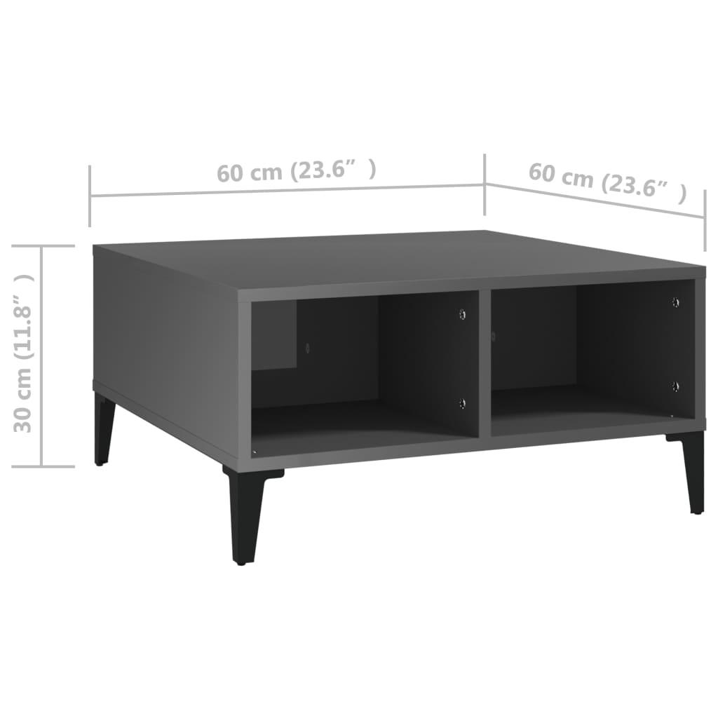 Stolik kawowy 60x60x30 cm z przestronnymi półkami szary z wysokim połyskiem z płyty wiórowej do salonu nr. 6