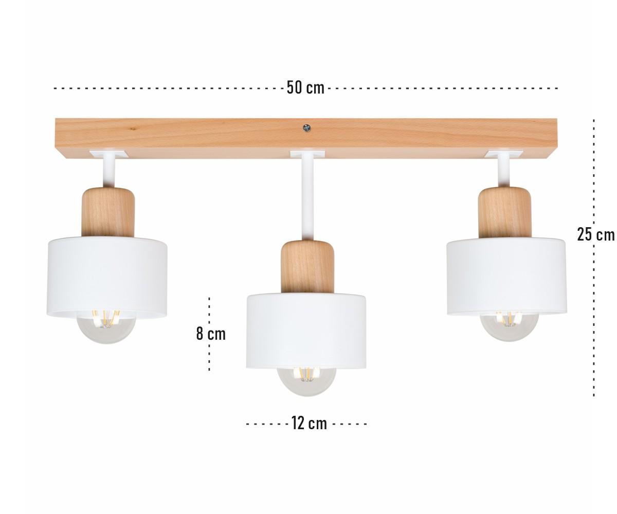 Lampa sufitowa 12 x 50 x 25 cm trzypunktowy spot z drewna i metalu gwint E27 biała do salonu nr. 3