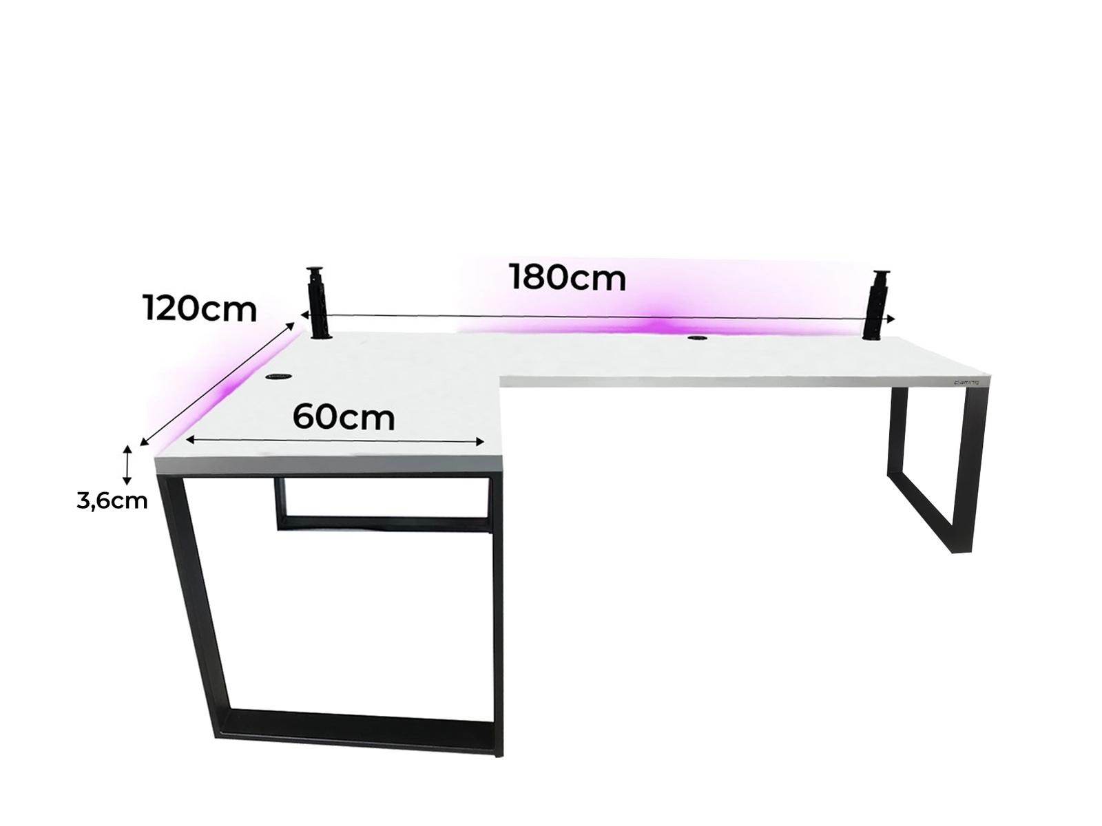 Biurko gamingowe narożne model 3 Low białe LOFT metalowe nogi LED RGB pilot dla gracza 180x71x60cm nr. 3