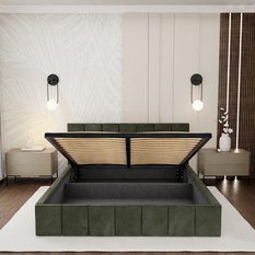 Łóżko tapicerowane 140x200 premium z pojemnikiem do sypialni khaki wezgłowie 107 cm - Miniaturka zdjęcia nr 7