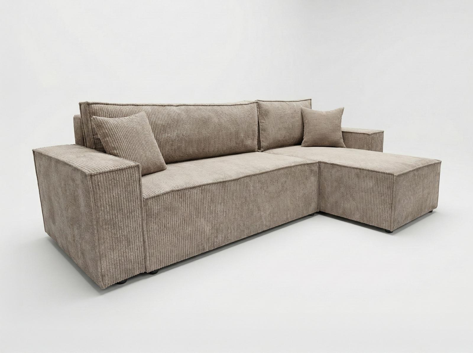 Narożnik Modena 230x52x130 cm z funkcją spania i pojemnikiem sztruks beżowy do salonu nr. 2