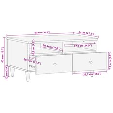 Stolik kawowy 80x54x40 cm z półkami i drzwiczkami lite drewno mango  do salonu - Miniaturka zdjęcia nr 11