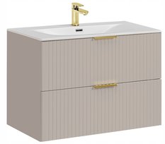Szafka łazienkowa z umywalką 80 cm wisząca ryflowane szuflady x2 ADEL kaszmir