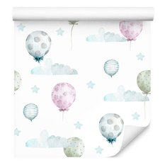 Tapeta dla dzieci pastelowe balony gwiazdy chmury 