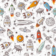 Tapeta W Rolce RAKIETY Satelity Astronauci Szkic  - Miniaturka zdjęcia nr 6