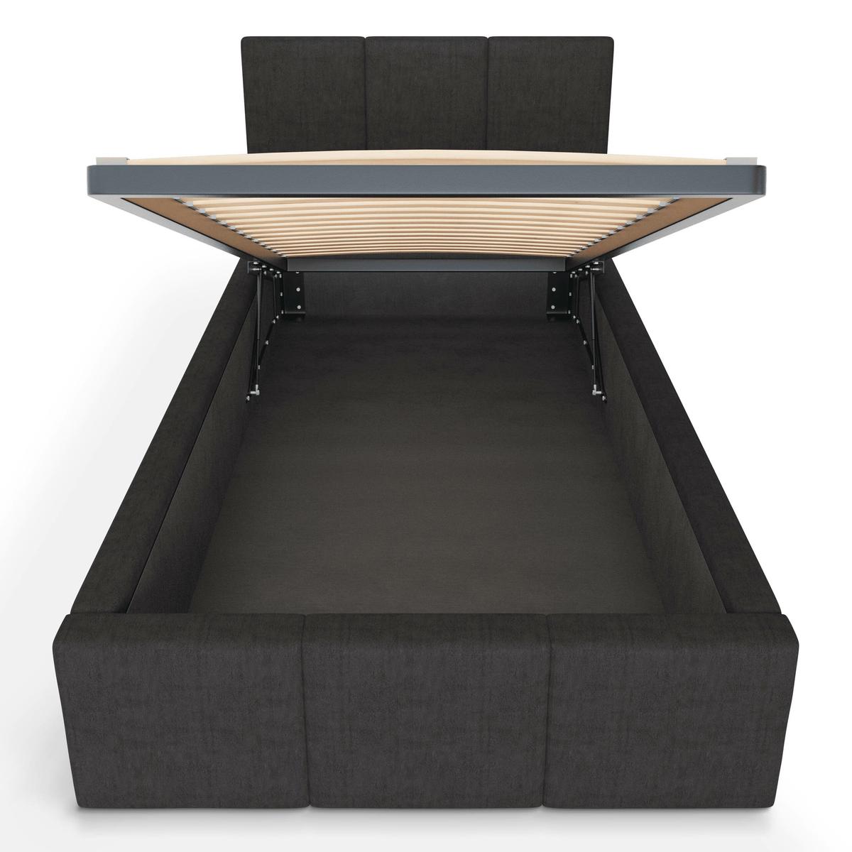 Łóżko Pojedyncze 90x200cm łóżko tapicerowane z pojemnikiem grafitowe do sypialni wezgłowie 110 cm nr. 9