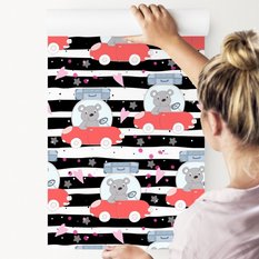 Tapeta Dziecięca MISIE Autka Serca Gwiazdki Paski 53x1000  - Miniaturka zdjęcia nr 7
