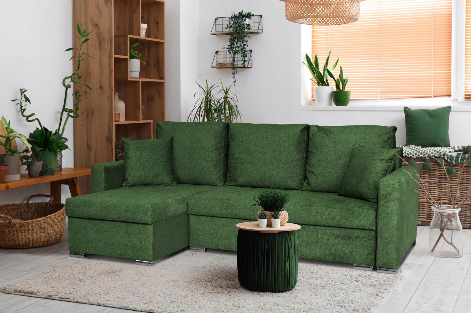 Narożnik BELLA 226x75x140 cm rozkładany funkcją spania rogówka do salonu zielony welur nr. 11