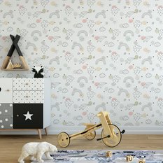 Tapeta Dziecięca Rysowane CHMURKI Gwiazdki Tęcza 53x1000  - Miniaturka zdjęcia nr 6