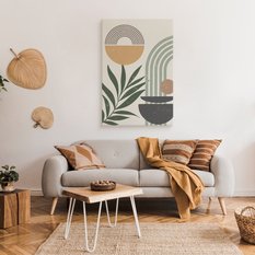 Obraz Na Płótnie Gałązki Oliwne Słońce Styl Boho Abstrakcja 80x120cm - Miniaturka zdjęcia nr 3