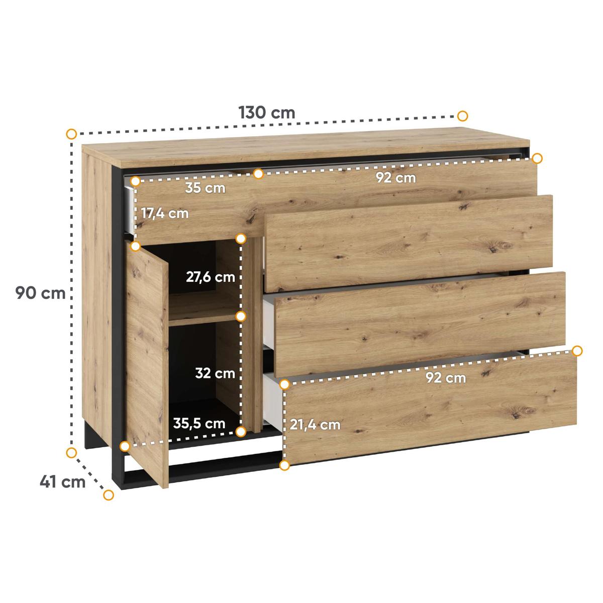 Komoda Quant Dąb 130 cm do salonu sypialni przedpokoju  nr. 3