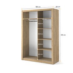 Szafa z lustrem Arti 150 cm do sypialni przedpokoju garderoby dąb shetland - Miniaturka zdjęcia nr 6