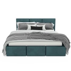 Łóżko tapicerowane 140x200x120 cm do sypialni podwójne z pojemnikiem schowek na pościel turkusowy - Miniaturka zdjęcia nr 11