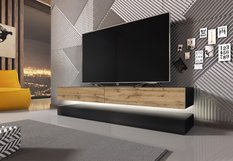 Szafka rtv fly le 140 cm LED czarny mat dąb wotan - Miniaturka zdjęcia nr 3