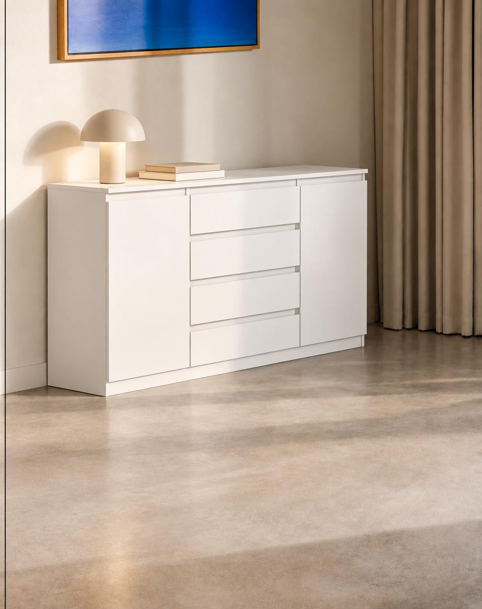 Komoda 120 cm MARTUSIA 101x120x39 cm z 2 drzwiami i 4 szufladami biała do salonu i sypialni pojemna nr. 3