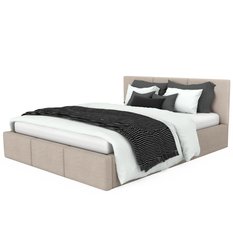 Łóżko Tapicerowane Do Sypialni 120x200 Podwójne z Pojemnikiem Beżowe - Miniaturka zdjęcia nr 7