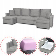 Narożnik Bella BIG 298x74x140 cm kształt U z funkcją spania i przechowywania Angel szary - Miniaturka zdjęcia nr 3