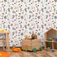 Tapeta Do Pokoju Dziecka MYSZKI Liście Kwiatki 53x1000  - Miniaturka zdjęcia nr 5