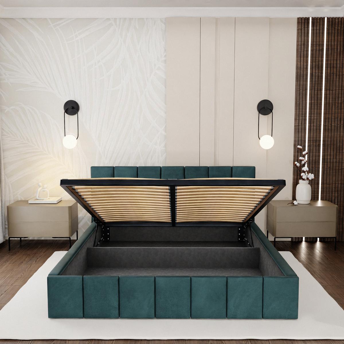 Łóżko tapicerowane 160x200 premium z pojemnikiem do sypialni turkusowe wezgłowie 107 cm nr. 7