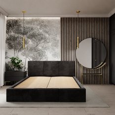 Łóżko tapicerowane do sypialni 180x200x100 cm podwójne z pojemnikiem modne czarne - Miniaturka zdjęcia nr 9