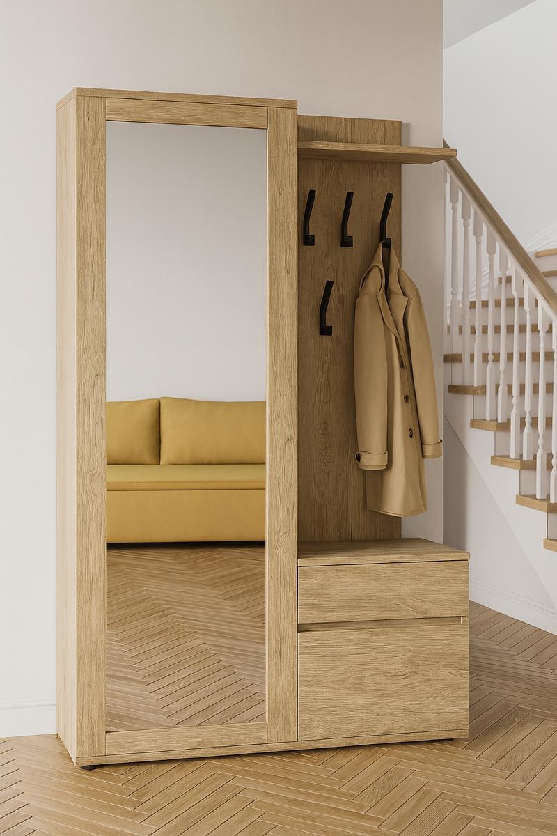 Garderoba do przedpokoju DUO 190x90x40 cm z lustrem wieszakami szafka na buty dąb cremona