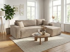 Narożnik Modena 230x52x130 cm z funkcją spania i pojemnikiem sztruks beżowy do salonu - Miniaturka zdjęcia nr 1