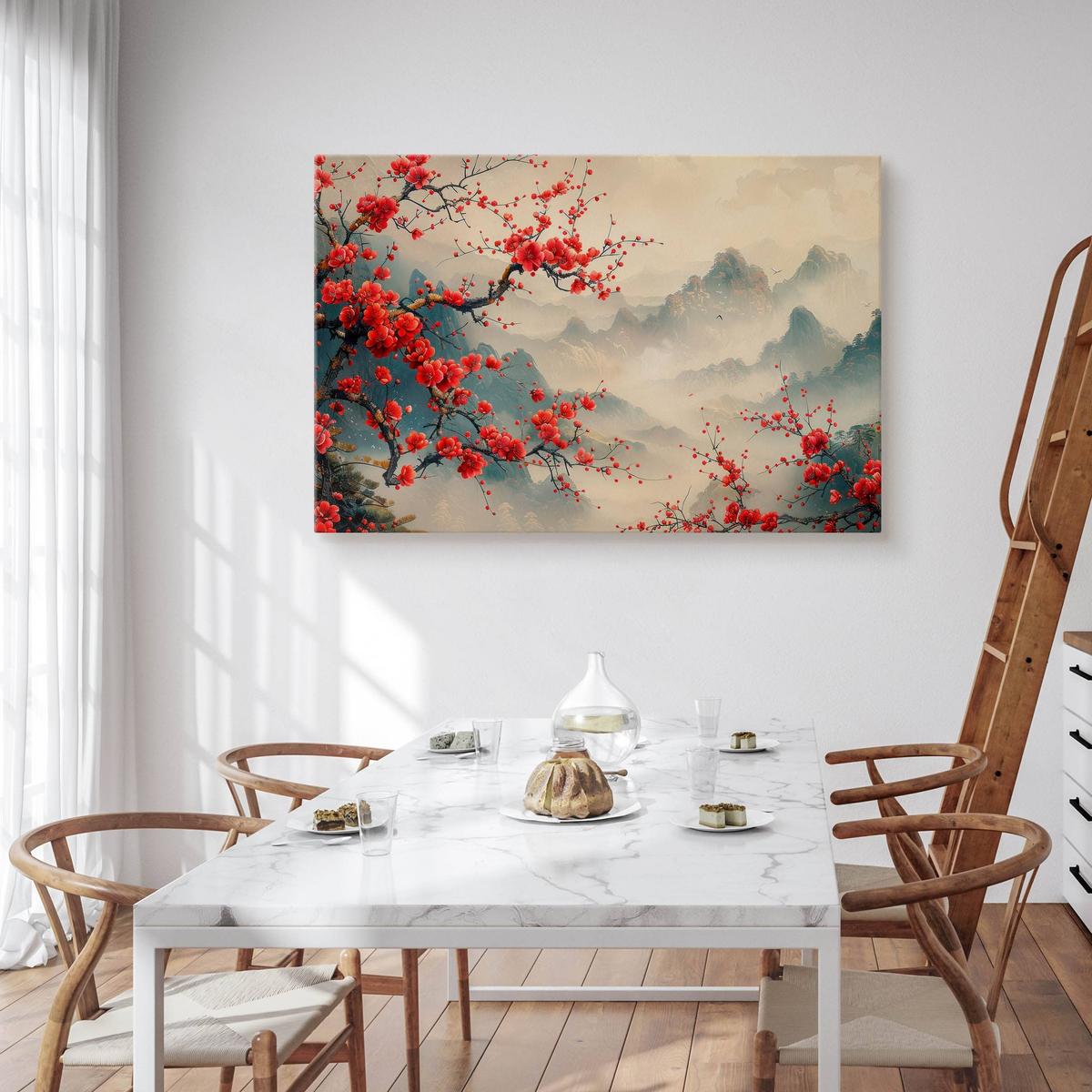 Obraz Na Płótnie Drzewo Japońskie Czerwone Kwiaty 120x80 Do Salonu nr. 4