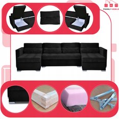 Narożnik Varius BIG 297x74x140 cm kształt U z funkcją spania i przechowywania do salonu Royal czarny - Miniaturka zdjęcia nr 4