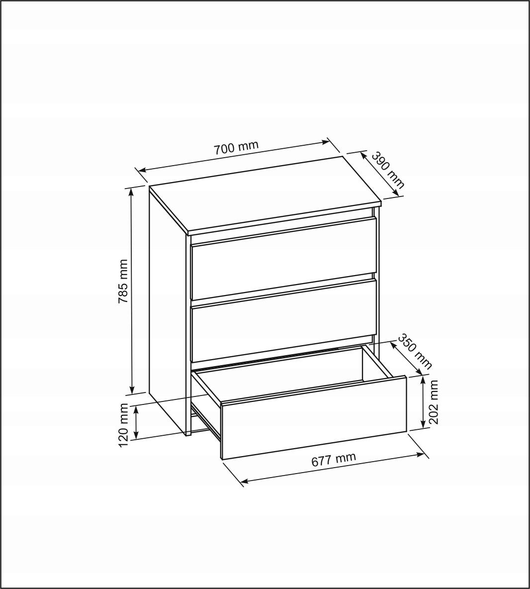 Komoda z 3 szufladami 70 cm dąb sonoma do sypialni nr. 2