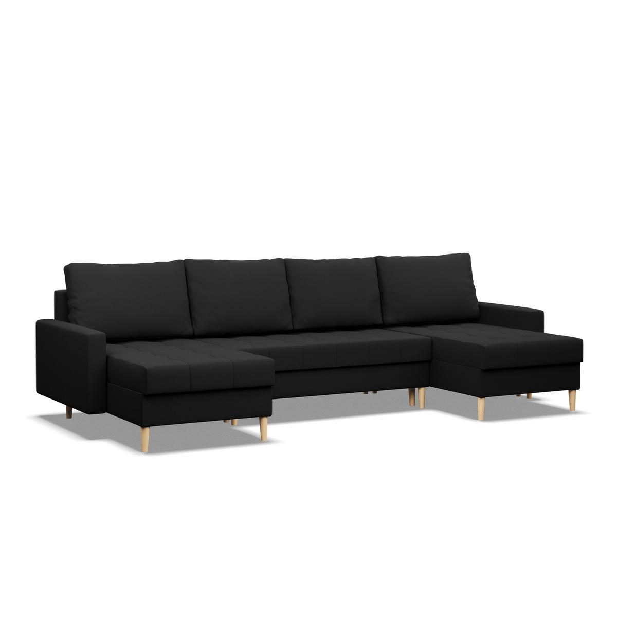 Narożnik w kształcie U ELMA 294x88x140 cm z leżankami rozkładany z funkcją spania sofa narożna czarna nr. 3