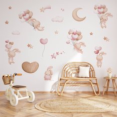 Naklejki Ścienne Dla Dzieci Króliczki Balony 120x60 Serca Gwiazdy ZESTAW - Miniaturka zdjęcia nr 6