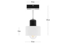 Lampa sufitowa 12x12x25 cm jednopunktowy spot z drewna i metalu gwint E27 biało-czarna do salonu - Miniaturka zdjęcia nr 3